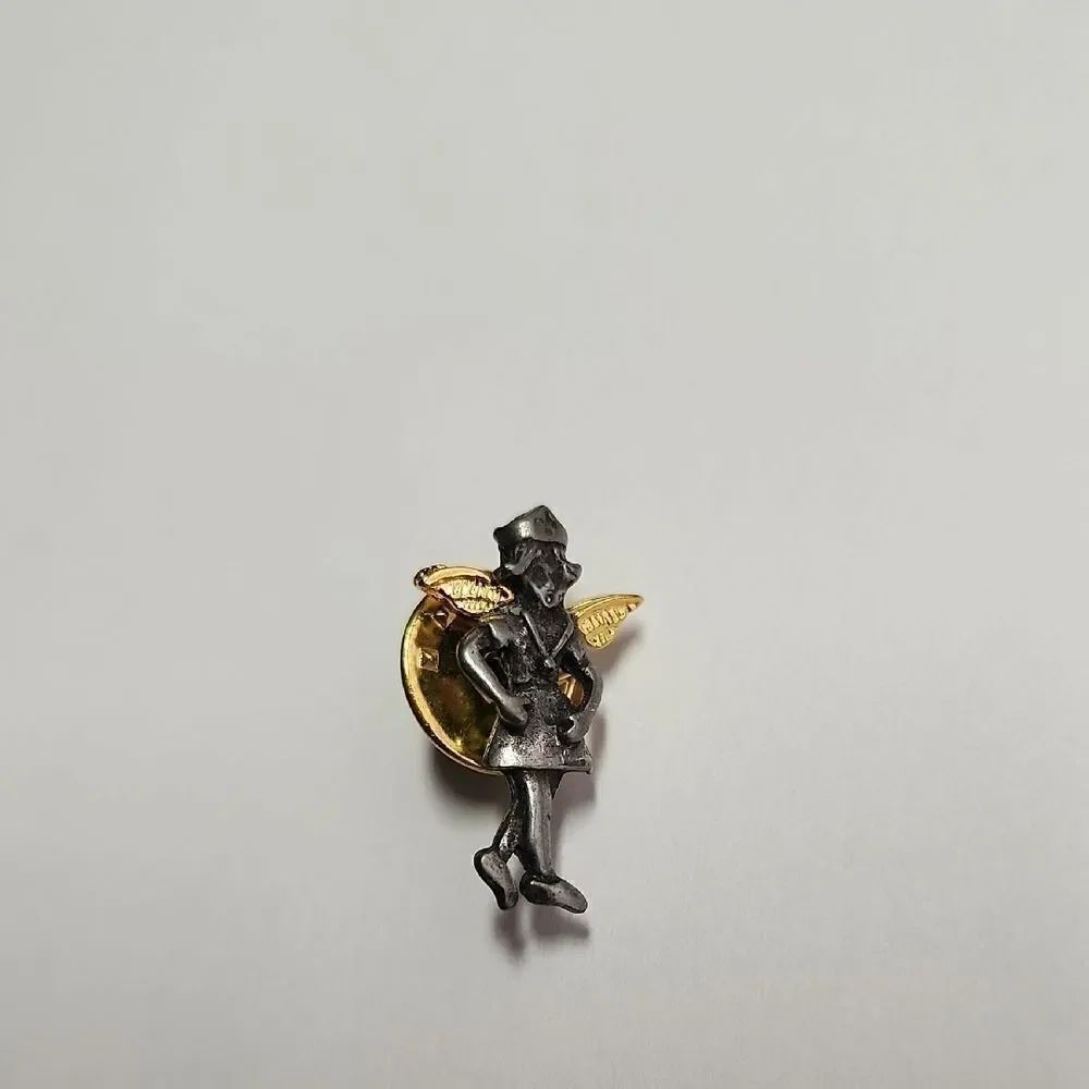 Nurse With Wings Pin Pewter Gold Tone Lapel Enamel Collectible